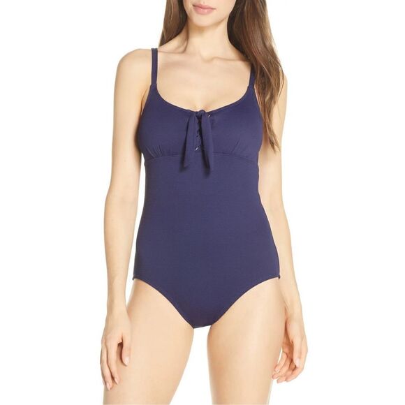 New. Tommy Bahama navy lace front swimsuit. - Picture 7 of 12